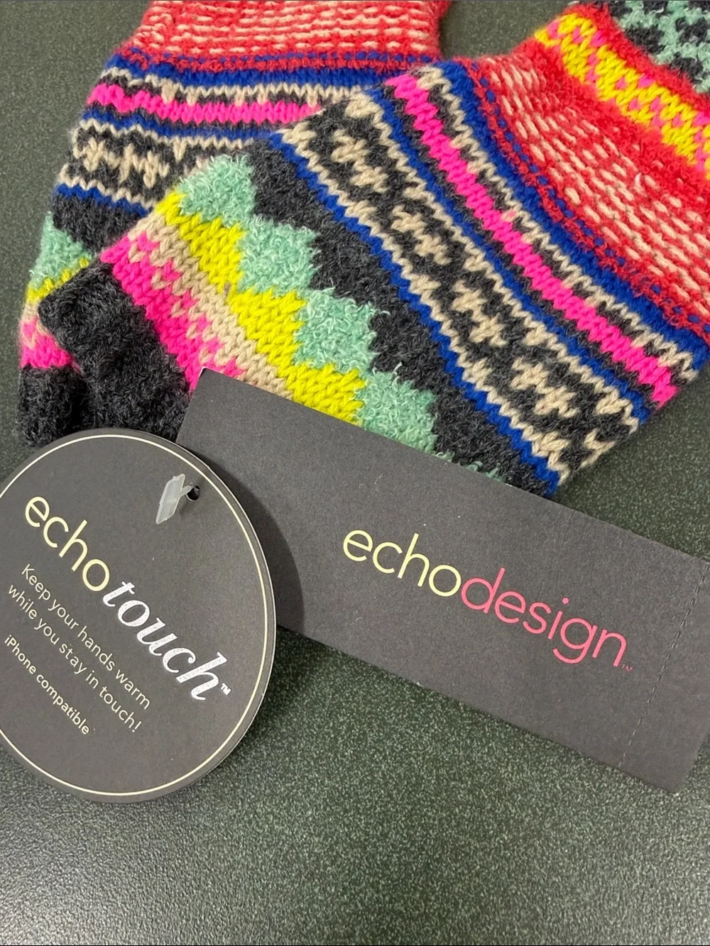 NWT Echotouch Women's Multicolor Fair Isle Knit Gloves - Gray Base